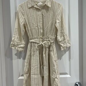 Monteau Beige Striped Long Sleeve Dress